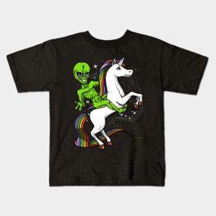 Space Alien Riding Unicorn Kids T-Shirt